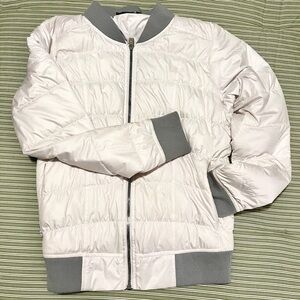 Athleta Dobby Goose Down White Puffer Bomber Jacket (S)